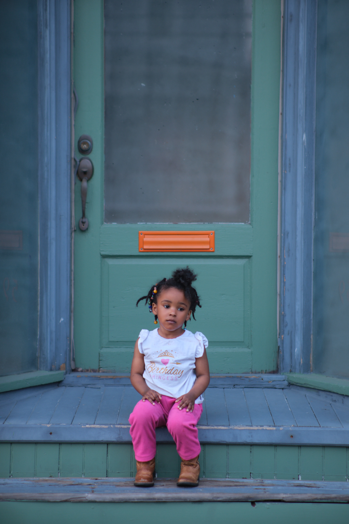 Charlie-Rose, youngest daughter — birthday princess portrait on steps